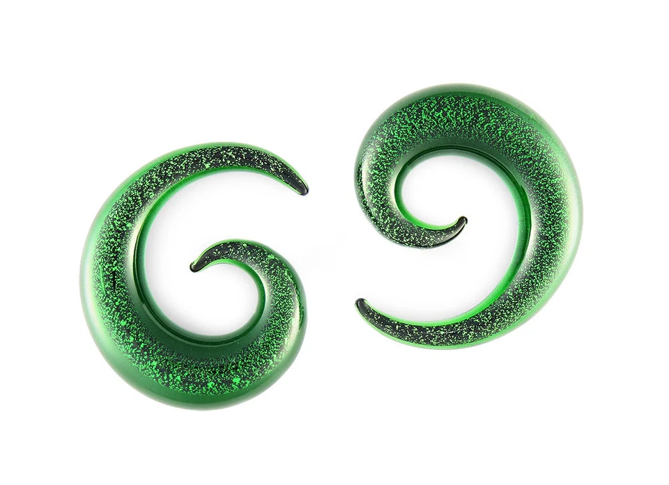 Пара зеленых блестящих стеклянных спиральных датчиков из пирекса - Изображение 1 из 1