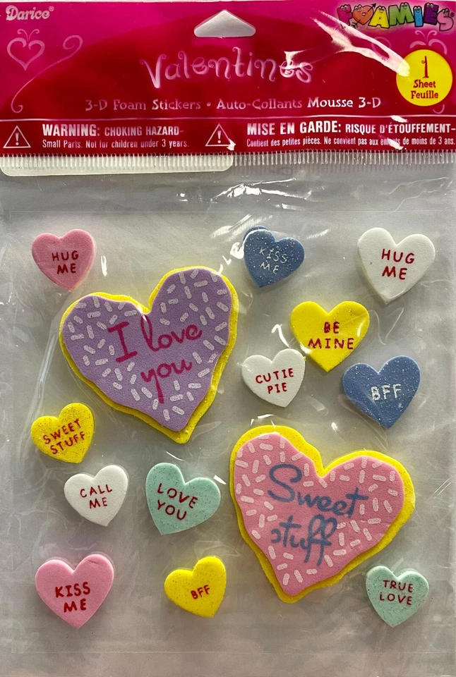 Pegatinas dimensionales de espuma 3D Darice Valentines ~ CONVERSATION HEARTS Foto 1 de 1