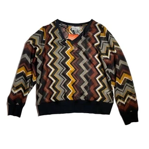 Missoni Target Zig Zag V Neck Sheer Blouse Women's Size Medium Black Brown - Picture 1 of 4