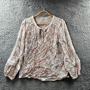 Just Jeans Womens Blouse Top Size 6 White Beige Paisley Lace Trim Long Sleeve - Picture 1 of 14