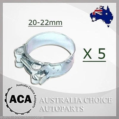 5 x Mikalor Style Heavy Duty T Bolt steel Hose Clamp 20-22mm (Pack of 5) - Image 1 of 2