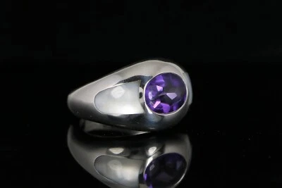 Mauboussin 18K White Gold Oval Amethyst Mother Of Pearl Cocktail Ring Band 5.25 - Image 1 of 4