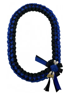IndieCraft Grosgrain 2025 Ribbon Graduation Leis-Electric blue & black - Picture 1 of 8