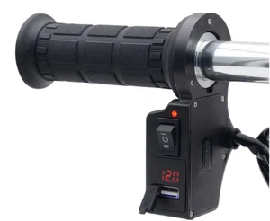 3 IN 1 MOTORCYCLE HEATED HOT GRIPS MOTORBIKE BIKE + CHARGER & VOLTMETER AC65 - Picture 1 of 2