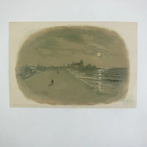 Victorian Trade Card LARGE Clarks ONT Spool Cotton Moonlight Coney Island Beach - Picture 1 of 12