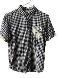 First Wave Shirt Boy Size 16 Short Sleeved Beach Blue Gingham Surfer Button Down - Picture 1 of 6