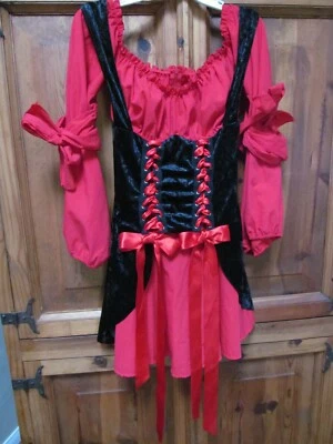 womans sexy pirate costume 4 PIECE COMPLETE SET red+blk sm-med   - Image 1 of 4