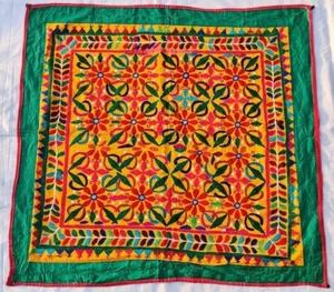 34" X 32" VINTAGE MIRROR EMBROIDERY RABARI ETHNIC DOOR WALL TRIBAL HANGING - Picture 1 of 4