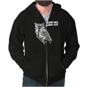 Funny Wise Owl Grammer Whomst Animal Joke Sweatshirt Zip Up Hoodie Men Women - Picture 1 of 7
