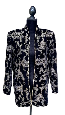 Chaqueta Vintage CARON COMPONENT Talla 8 Negro Terciopelo Estampado Dorado Excelente Vacaciones Foto 1 de 4