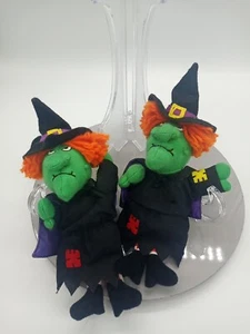 1988 Gibson Greetings Set of 2 Plush Stuffed Halloween Witch Mean Eyes Wart VTG - Picture 1 of 4