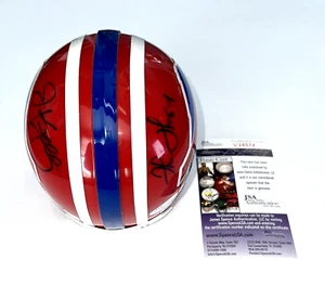 JIM KELLY & THURMAN THOMAS SIGNED AUTOGRAPH BUFFALO BILLS MINI HELMET +JSA COA - Picture 1 of 7