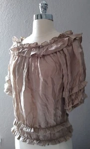 Forever 21 Womens spaghetti strap ruffled Beige blouse Medium Petite - Picture 1 of 9