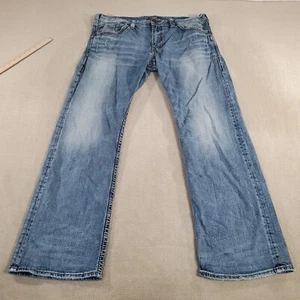 Silver Jeans Mens 38x34 Blue Zac Relaxed Boot Cut Faded Medium Wash Denim - Picture 1 of 11