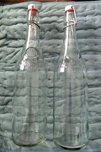 Geyer Freres Mason Fondee EN 1895 Clear Glass Bottle With Lids 12.75" Lot of 2 - Picture 1 of 5