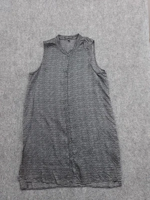 Eileen Fisher Silk Shift Dress Small Black Patterned Sleeveless V Neck Knee - Image 1 of 4