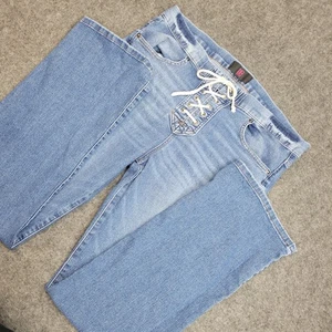No Boundaries Jeans Womens XL 15-17 Streetwear Grunge Lace Up Front Flare Y2K - Picture 1 of 10