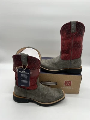 Twisted X Men's 11" Tech X Men 9.5 EE Gray Red Leather Square Toe Western Boots. - Image 1 of 4