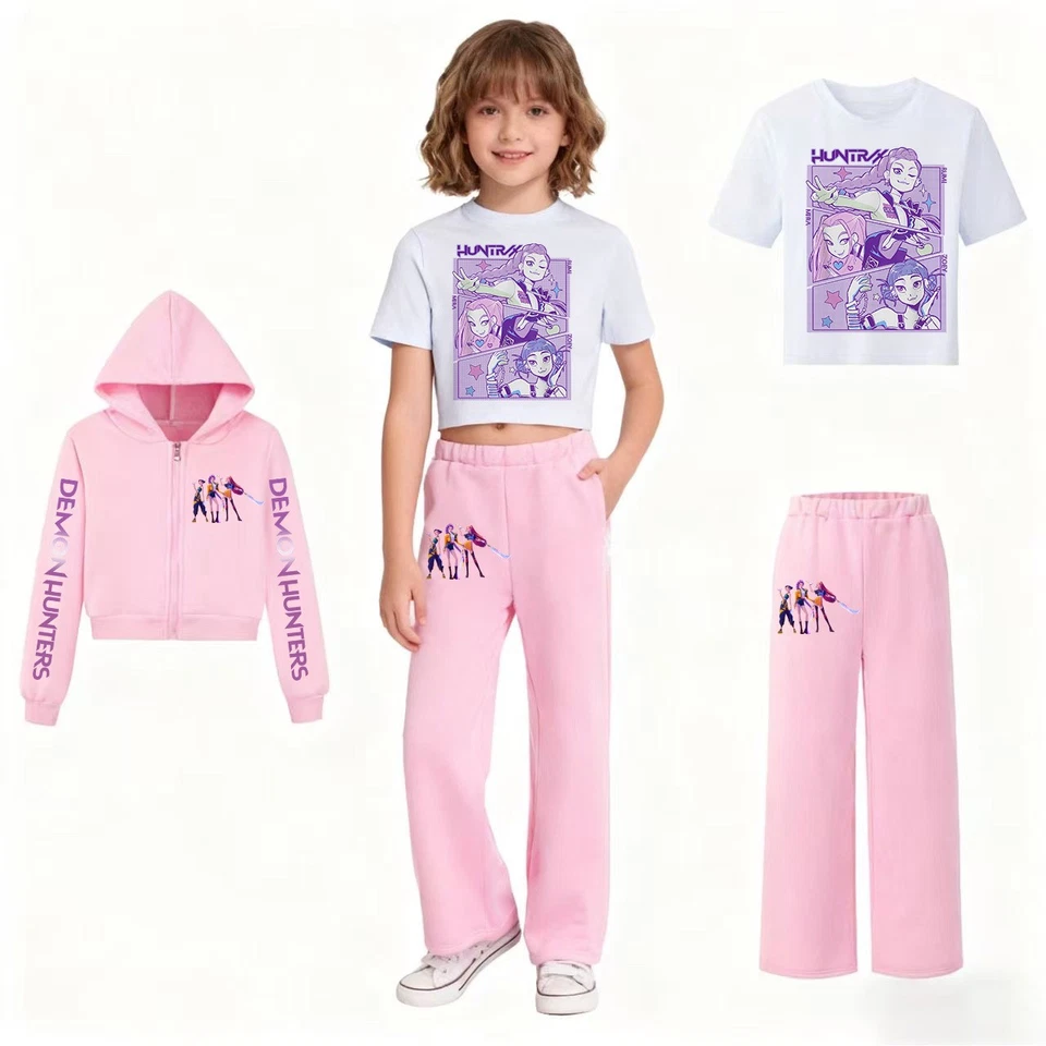 Conjunto de fantasia de lã 3 peças crianças caçadores de demônios com capuz jaqueta + camisa + calça - Imagem 1 de 4