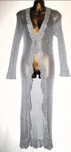 Karen Millen  Grey Silver Sparkly Crochet  Long Cardigan With Tie  Small🌺💜 - Picture 1 of 13