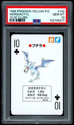 Pokemon AERODACTYL Japanese YELLOW 10 of Clubs POKER Card #142 - PSA 10 GEM MINT - Image 1 of 2
