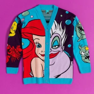 Official Disney The Little Mermaid Ariel And Ursula Oversized Knitted Cardigan - Picture 1 of 4