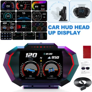 Head Up Car HUD Alarm Gauge Digital Display Speedometer Turbo RPM Temp OBD2 GPS - Picture 1 of 12