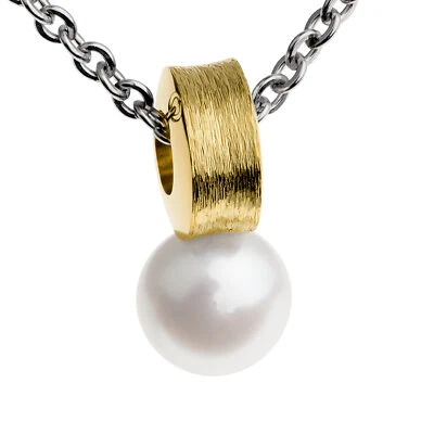 Ernstes Design Anhänger AN421 Edelstahl vergoldet Perle 8 mm Aufsteckanhänger Pe - Bild 1 von 3