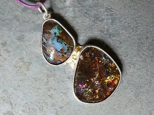 Pendentif argent 925, or 24 ct, 1 grande ammolite, 1 opale boulder - Imagen 1 de 11
