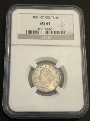 1883 Liberty/"V" Nickel NO "Cents"  CERTIFIED NGC MS 64  5c,  Golden Toning - Image 1 of 4