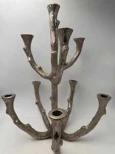 Bougeoir sculptural naturaliste à neuf bras de lumières en aluminium - Picture 1 of 7