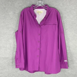 Cabela's Top Damen L Lila Langarm Knopfleiste UPF 50 Reißverschlusstasche Outdoor - Bild 1 von 15