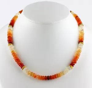 Fire Opal Chain Gemstone Chain Mexico Orange-White Opal Faceted Noble 48.5cm - Picture 1 of 3