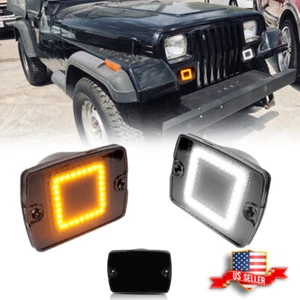 Fits Jeep 1987-1995 Wrangler YJ Smoked Switchback LED DRL Turn Signal Lights 2PC - Picture 1 of 11