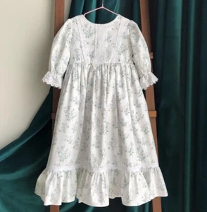 Dress for a little girl . Midi . Vintage style Floral Print handmade cotton 7-8 - Picture 1 of 12