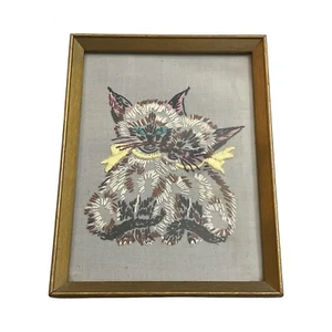 Vintage Cat Kittens Stunning OOAK Retro EMBROIDERED Framed Picture Wall Art - Bild 1 von 13
