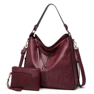Women’s 2pcs Fashion Retro PU Leather Bag Tote Satchel Shoulder Cross-body Bag - Picture 1 of 58