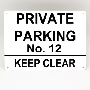 PRIVATE PARKING METAL SIGN KEEP CLEAR PERSONALISED CUSTOM DRIVEWAY SPACE WHITE - Picture 1 of 4
