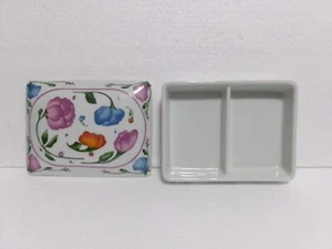 Vtg HORCHOW JAPAN DIVIDED PORCELAIN TRINKET DISH Lidded Box HandPainted Flowers - Picture 1 of 9