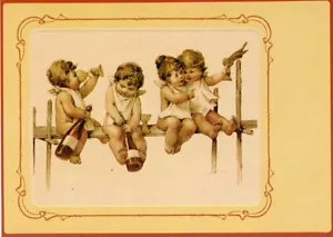 POSTAL de arte vintage de bebés traviesos, beber vino, alcohol • - Imagen 1 de 1
