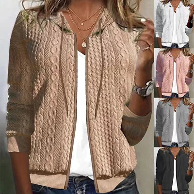 Women Long Sleeve Kint Hooded Sweatshirt Coat Casual Hoodies Jumper  Jacket Tops • 6.70€