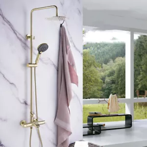 Juego de grifos termostáticos con cabezal de ducha para bañera de oro cepillado con spray manual - Imagen 1 de 7