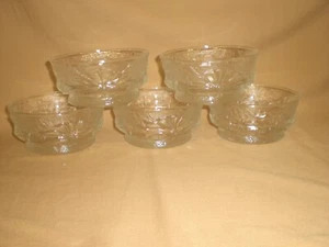 "RAIN FLOWER" DESIGN ANCHOR HOCKING BOWLS - CLEAR GLASS - VINTAGE - SET OF 5 - Picture 1 of 7