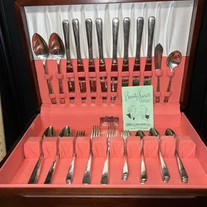 MCM 1950 Brookwood Banbury 1881 Rogers Oneida 52Pc Silverplate Flatware Set READ - Picture 1 of 16
