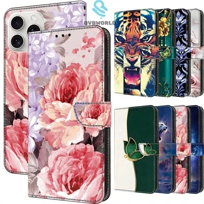 Painting Flip Wallet Case Phone Case Cover for iPhone 16E 16 15 14 13 12 11 8 XS - Image 1 of 4