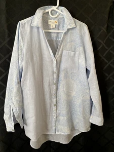 Blusa C&C California Tab manga enrollable 100 % lino azul claro suave M - Imagen 1 de 9
