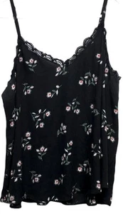 Torrid 2 , 2X CAMI black floral print v neck lace trim sheer sleeveless top - Imagen 1 de 6