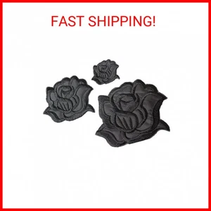 U-Sky Sew or Iron on Patches - Cool Black Rose Patch for Clothing Jackets - 3pcs - Picture 1 of 2