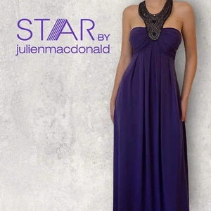 Maxi Vestido Star by Julien Macdonald Para Mujer Púrpura Adornado Cuello Halter Reino Unido 12 - Imagen 1 de 4