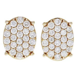 Rachel Koen Diamond Pave Stud Cluster Oval Shape Earrings - Picture 1 of 3